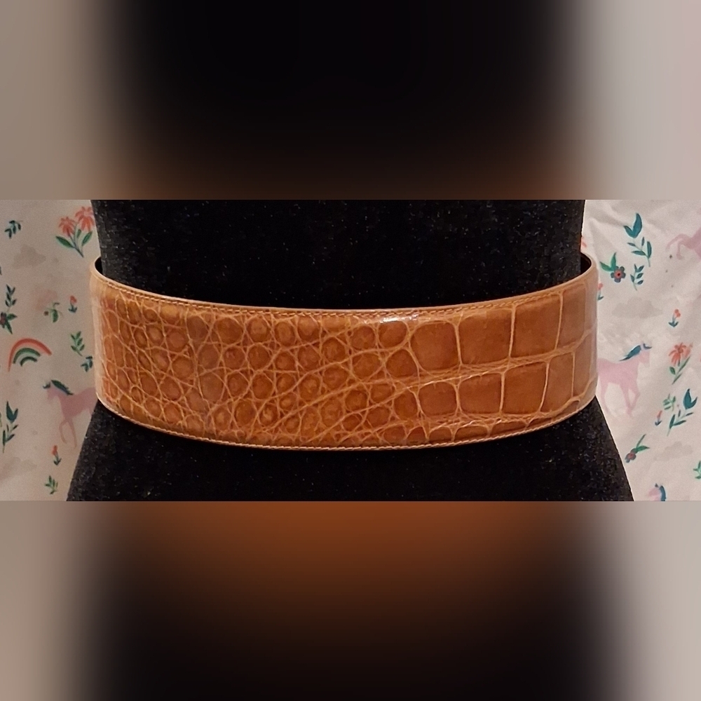 EUC Vintage Tan American Alligator Italian Made Wide Casual Everyday Belt 32in - Picture 2 of 7